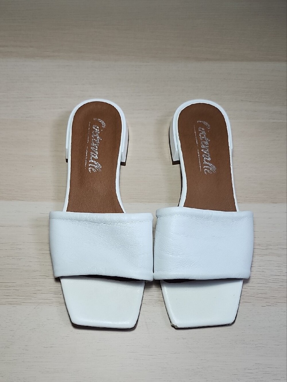 L'INTERVALLE White leather low block heel slide sandals - Picture 5 of 9